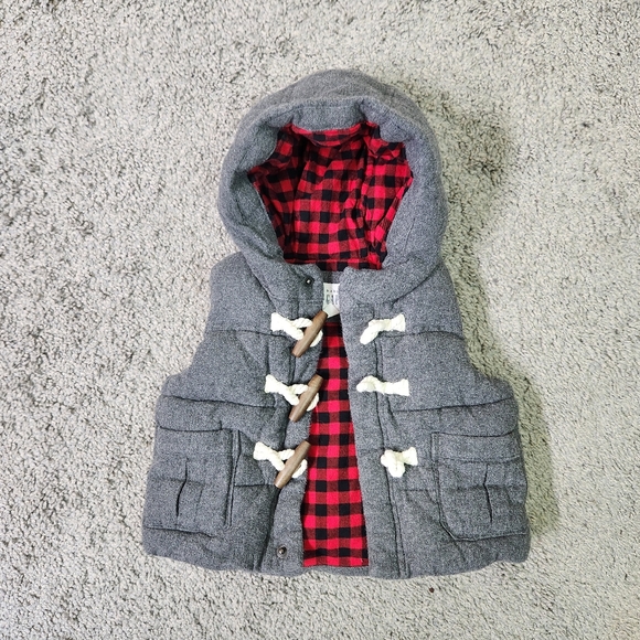 Baby Gap Boys Puffer Hooded Vest Grey Button Up 100% Cotton Size 0-6 mo - Picture 7 of 10